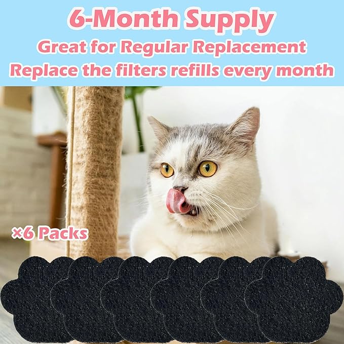 Stick-on Carbon Filters Compatible with Most Cat Litter Box, Activated Charcoal Filters Replacement to Absorb Odors and Litter Box Deodorizer for Keep Home Fresh (6 Pack)