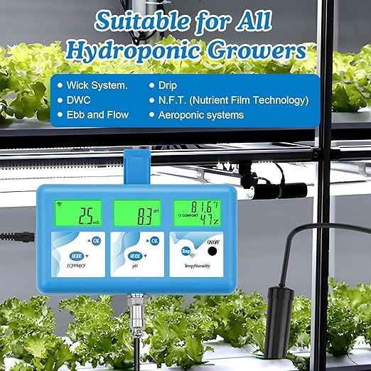 YINMIK pH EC Meter for Water Hydroponics, PPM Meter for Nutrients, Measure pH PPM Conductivity Temperature of Hydroponic Garden Water and Nutrient Solution, EC pH TDS Meter for Water, Aquarium, Pool