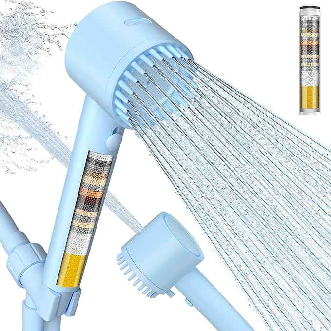 Cobbe Filtered Shower Head with Handheld, High Pressure 5-mode Showerhead with Filters, Built-in Power Wash for Hard Water - Remove Chlorine - Reduces Dry Itchy Skin, Blue