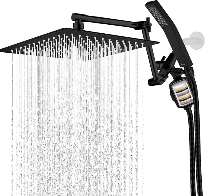 G-Promise All Metal 12 Inch Dual Shower Head with Handheld Combo, Rain Shower Head, with 16 Stage Shower Filter For Hard Water, Reduces Chlorine and Fluoride, Improves Dry Skin.