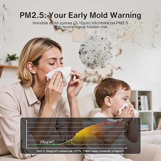 bonoch 16 in 1 Air Quality Monitor Indoor 7" Display 9 AQI+7 AQI Alerts Air Quality Tester for CO2, TVOC, PM2.5 PM1.0 PM10, HCHO, Temperature Humidity AQI & Time, Air Quality Meter for Home-White