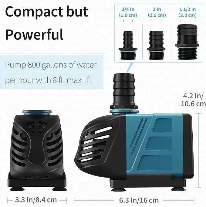 Uniclife Aquarium 800 GPH Submersible and Inline Water Pump 55W 8ft High Lift AC 120 V Quiet Return Pump with 6 ft. Power Cord for Large Fish Tanks Pond Waterfalls Fountains Sumps and Gardens - AquaVibe