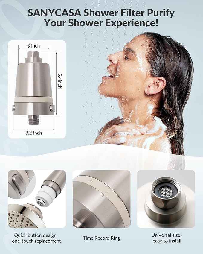 Hard Water Shower Filter - Removes Chlorine, Heavy Metals & Scale - KDF Technology for Softer Skin & Hair - Fits Most Rain & Handheld Showerheads - (Brushed Nickel)