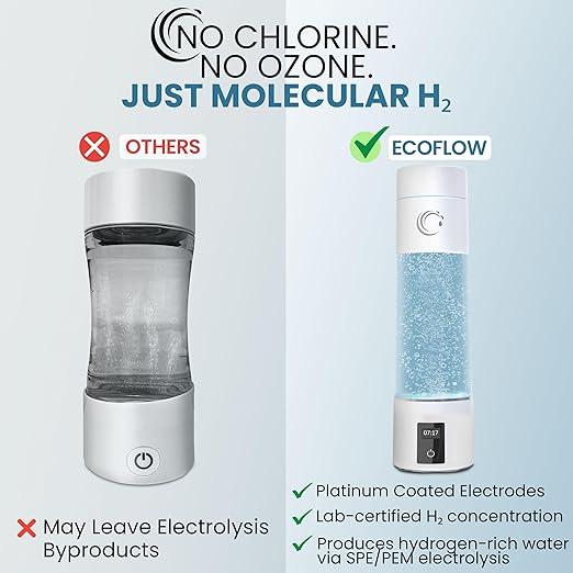 ECOFLOW Hydrogen Water Bottle Generator – Up to 5000PPB (5.0 PPM) SPE PEM Tech Water Ionizer – 10oz Portable Molecular H2 Maker, USB-C Rechargeable, LED Display – for Travel, Gym, Office