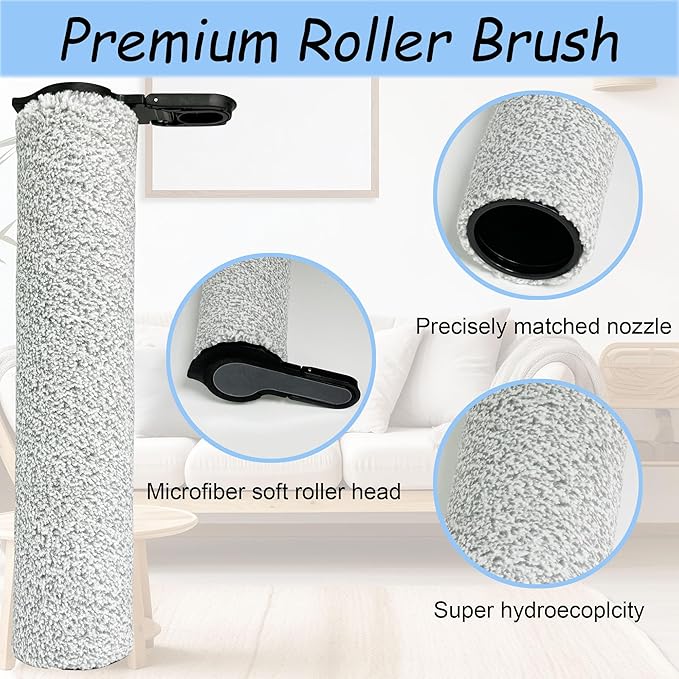 S7 Steam Brush Rollers and Filters, Replacement Parts for Tineco Floor ONE S7 Steam Cordless Wet Dry Vacuum Steam Mop All-in-One, 2 Pack Brush Rolls & HEPA Filters + 1 Pack Cleaning Tool - AquaVibe