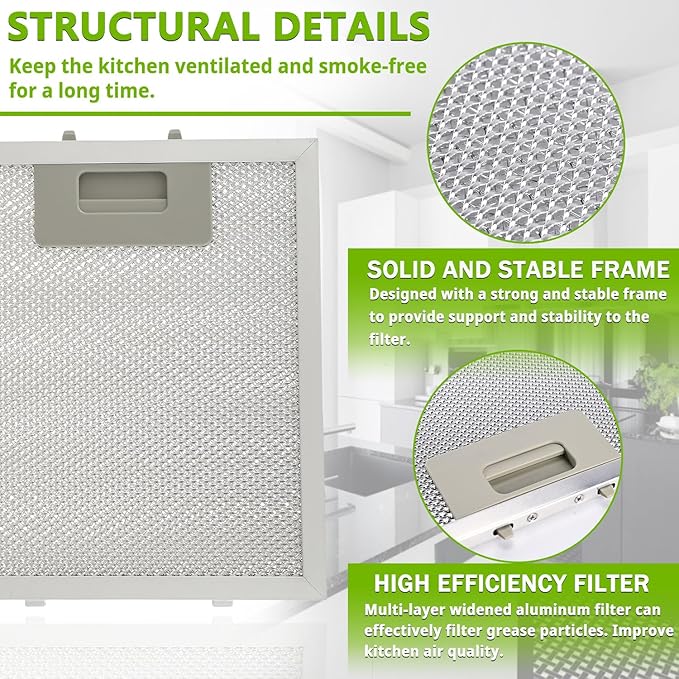W10915369 Range Hood Filter replacement 5 Layer Aluminum Mesh Hood Grease Filter Fit for Whirlp Kitchen Exhaust Fan Jenn Air Kitchen Aid(3 Pack) - AquaVibe