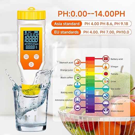 Hydrogen Water Tester,PH Meter 7 in 1 H2/TDS/EC/ORP/Salt/Temp with ATC & Backlight,Hydrogen Water Tester for Filtered Water, TDS Meter for Juice,Coffee,Your Plants.
