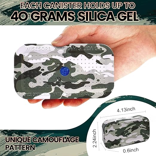 5 Packs Gun Safe Dehumidifier 40 Gram Reusable Indicating Silica Gel Desiccant Canister- Camouflage Rechargeable Humidity Moisture Absorbs for Car Closet Cabinet Storage Box