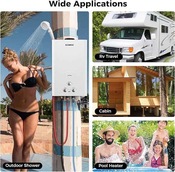 CAMPLUX Outdoor Tankless Water Heater Propane, 4.22 GPM Propane Tankless Water Heater, 16L Outdoor Water Heater for Camping, Remote Cabins, Tiny House & Mobile Home, 110,000 BTU, BW422