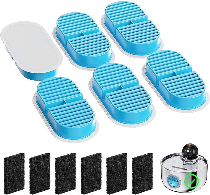 Cat Water Fountain Filter: Wireless Cat Fountain Filters Replacement - 12 Filters for Cordless Pet Water Fountain - 6 Pack Carbon Filters + 6 Pack Sponges Filters (3 Month Supply)