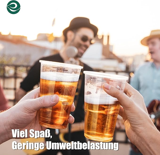 ECO SOUL 100 Pack Compostable Party Cups 16 oz Plant-Based Disposable Clear Cold Cup for Wine, Coffee, Smoothie & Soda Drinks | Cocktail Parties & Birthdays | Non-Toxic & BPA-Free Zero Plastic Glass