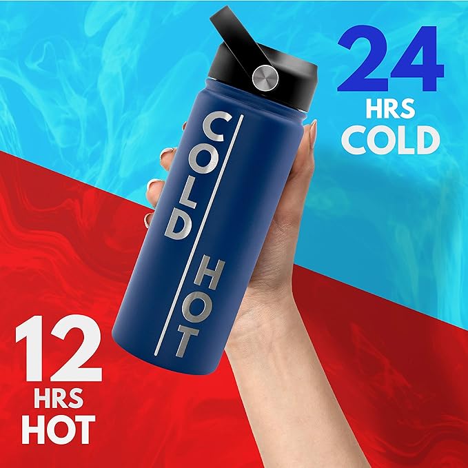 Amazing Items Personalized Water Bottle w/Straw & Lid, 18 oz - Gray | Custom Stainless Steel Sports Water Bottle w/Name and Text - Double-Wall, Vacuum Insulated - Rotating Handle
