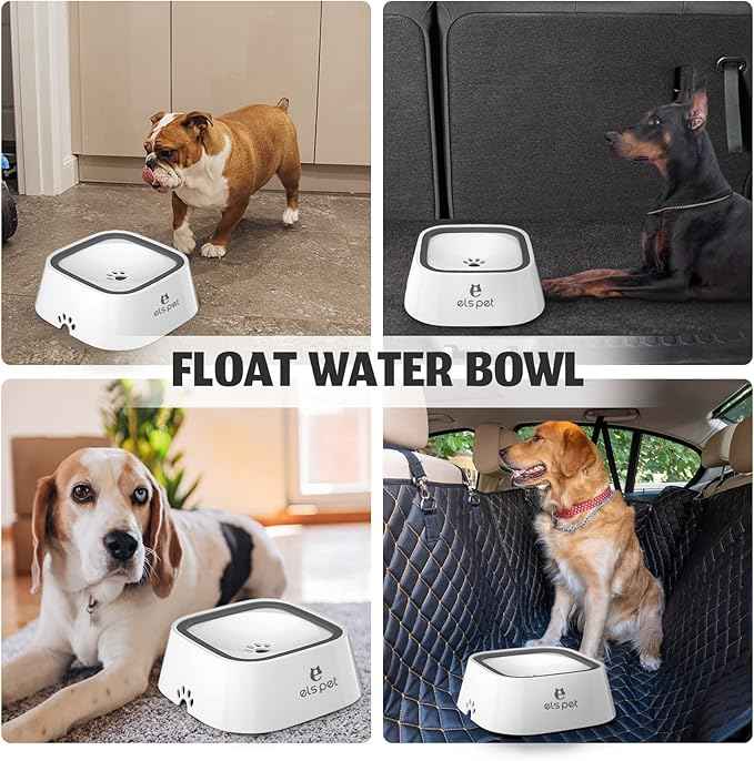 ELS PET No Spill Dog & Cat Bowl - 70oz/2L Large Capacity Travel Water Dispenser (White, 35oz)
