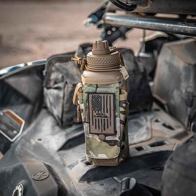 Iron Infidel Battle Bottle - 32 Oz Insulated Water Bottle with Straw Lid & Chug Cap, Stainless Steel Metal Tactical Flask With Rugged, Removable Sleeve for Keys & Phone or Wallet (OCP Camo 1 Liter)
