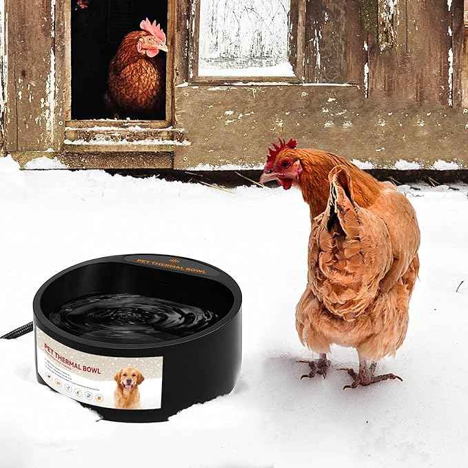 NAMSAN Heated Water Bowl for Outdoor Cats, 2.2L Heated Dog Bowl, Provides Drinkable Water in Winter, Heated Pet Drinker for Chickens Rabbits Birds Bath, Livestock Thermal Watering Trough, Black