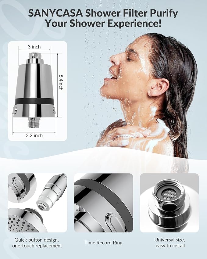 Advanced Hard Water Shower Filter Cartridge - KDF-55 Removes 99% Chlorine & Rust - Stops Dry Skin & Hair Damage - Universal Fit for Rain/Handheld Heads,CP - AquaVibe
