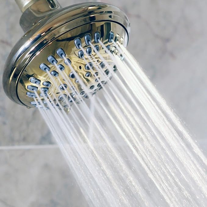 6 Function Adjustable Luxury Shower Head - High Pressure Boosting, Wall Mount, Bathroom Showerhead For Low Flow Showers, 2.5 GPM - Polished Brass