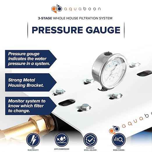 Aquaboon 3 Stage Whole House Water Filter System for Well Water with 20x4.5 Water Filters Cartridges, Wrench, Bracket, Pressure Gauges & Release