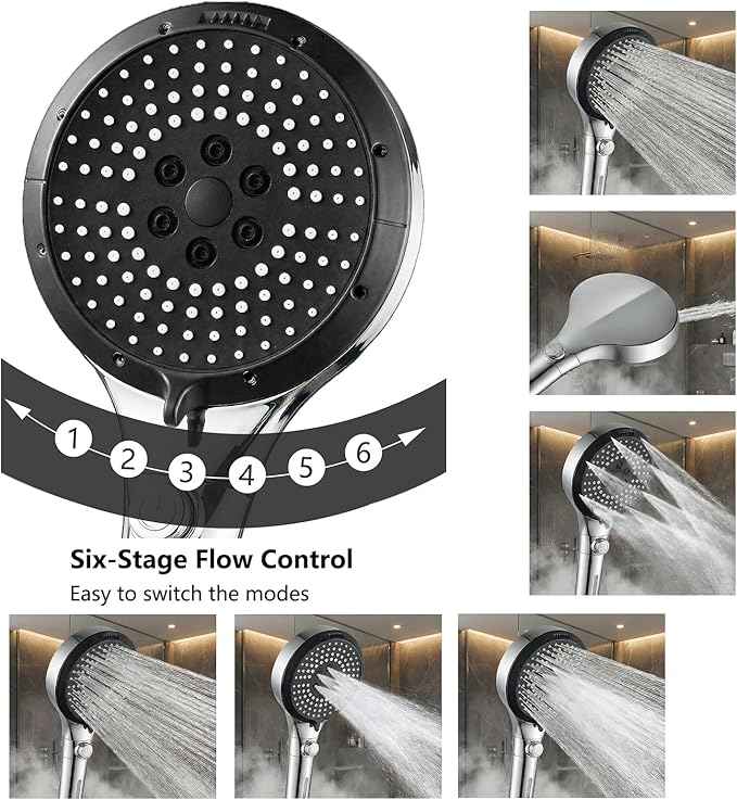 Filtered Shower Head with Handheld - High Pressure 6 Spray Modes Showerhead with Filters, Shower Head With Movable Bracket & 75" Anti-Burst Hose | 12 Replaceable Water Softener Filters for Hard Water