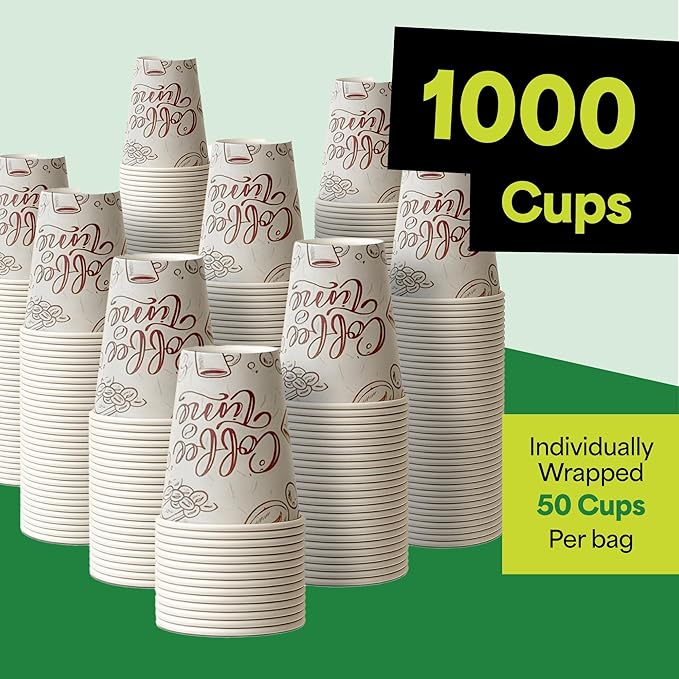 EconoHome 16 oz 1000 Pack Disposable Coffee Paper Cups - Paper Cups for Hot and Cold Drinks, Tea, Water, and Juice