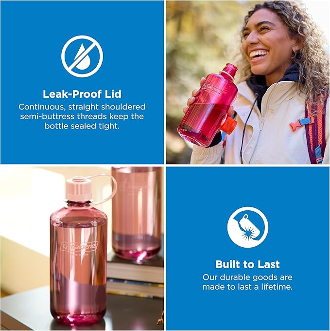 Nalgene 32 oz Narrow Mouth Water Bottle | BPA-Free, Durable & Leak Proof, Lightweight Bottle for Gym, Office & Travel, Cherry Blossom