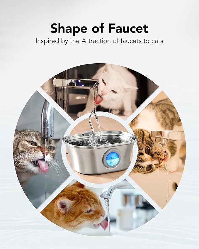 Cat Water Fountain with Water Level Window, HICC PULE 108oz/3.2L Stainless Steel Automatic Pet Water Fountain, Dishwasher Safe Dog Water Dispenser with Ultra-Quiet Pump, Multi-Filtration System