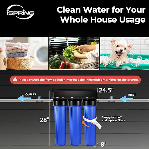 iSpring Iron, Hydrogen Sulfide, Manganese Whole House Water Filter System, Also Reduces Sediments, Lead, Chlorine, Chloramine, Mercury, WGB32B-MKS 3-Stage Whole House Water Filtration System