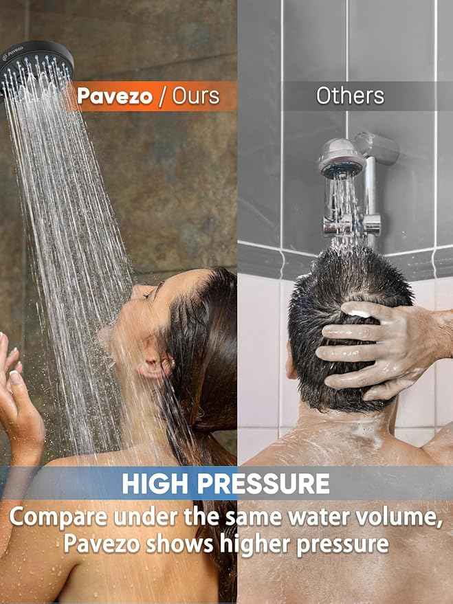 Pavezo® High Pressure Handheld Shower Head with Filter, ON/OFF Switch Pause Button, 10-mode Shower Head with Hard Water Softener Filters, SS Hose, Anti-clog & Powerful to Clean Tile & Pets, Black