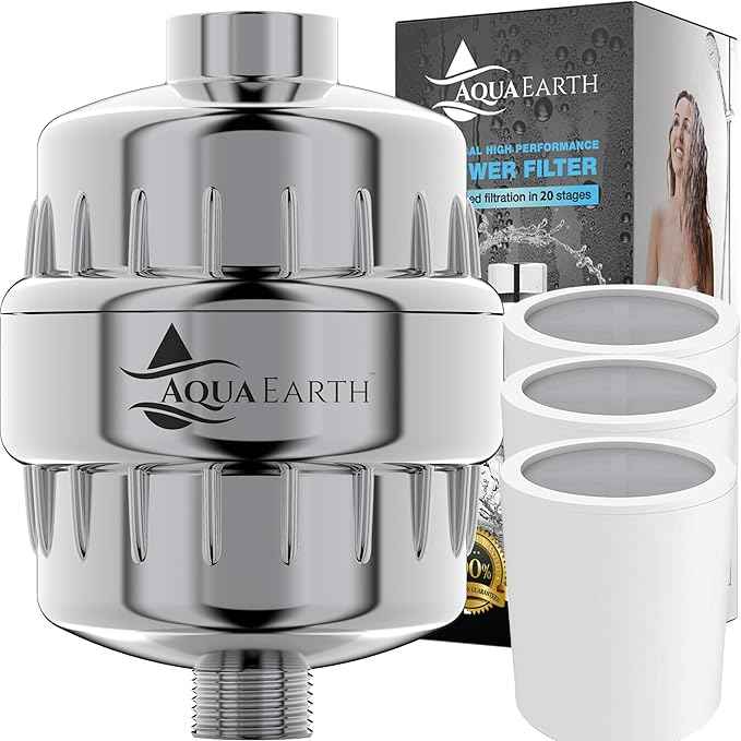 Aqua Earth 15 Stage Shower Filter 3 cartridges Included with Vitamin C Shower Filters for Hard Water Unique Coconut Shell Activated Carbon Technology