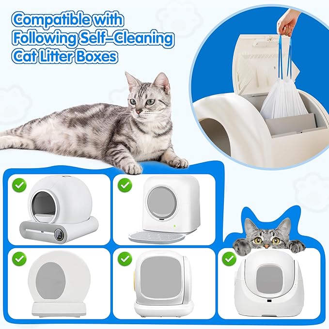 120 Count Self Cleaning Cat Litter Box Liners Bag Fit For MeoWant MW-SC01,MW-SC02, Drawstring Heavy Duty Litter Receptacles Bags Compatible with Automatic Cat Litter Box- 17.7" x 19.7" - AquaVibe
