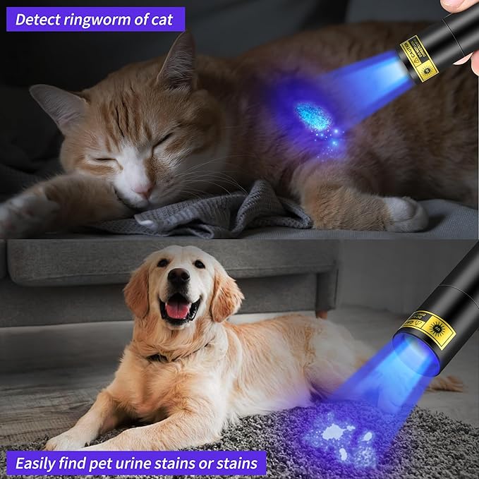 UV Flashlight Rechargeable 365nm & 395nm Black Light for Pet Urine Detection, USB Portable Blacklight Mini Powerful Woods Lamp LED ultra violet Flashlights uv for Resin Curing, Leak Detection, Travel