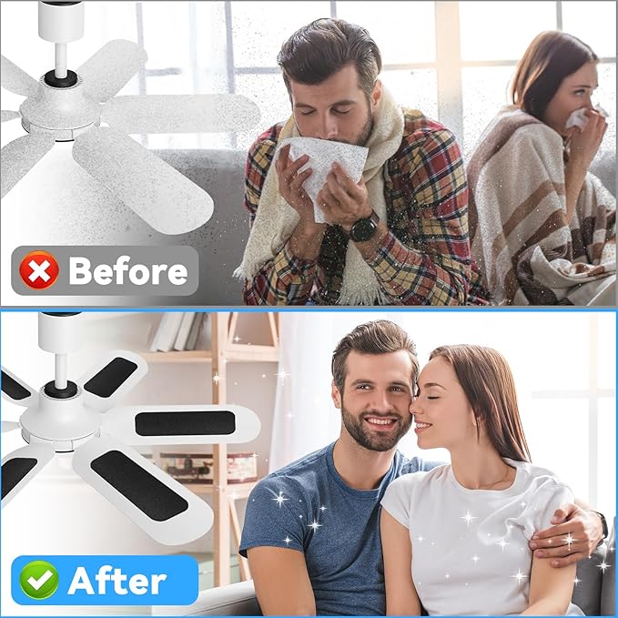 Ceiling Fan Air Filter -10 Pack Activated Coconut Shell Carbon Filter Rounded rectangle Unscented Universal Easy-Stick Ceiling Fan Blade Filters for Home Bedroom Living Room Office