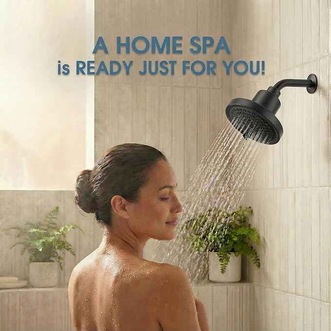6" Shower Head and 25 Stage Shower Filter Combo, High Pressure 7 Spray Settings Filtered Showerhead with Water Softener Filter Cartridge for Hard Water Remove Chlorine and Harmful Substances(Black)