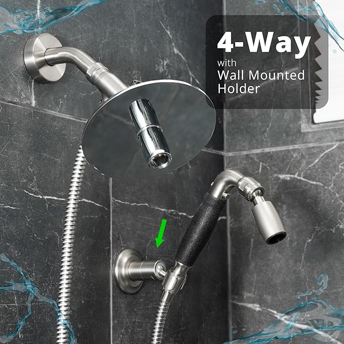 High Sierra® - Solid Lead-Free Metal 4-Way Combo with GEN 3 REFLECTIONS™ Fixed and Handheld Shower Head with Hose. Run Separately or Both at Full Flow - 1.25 GPM per Shower Head -Brushed Nickel Finish