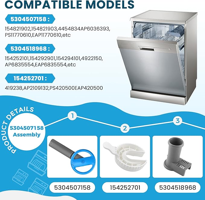 Upgraded 5304507158 Dishwasher Spray Arm Assembly Fit for Frigi-daire Dishwasher Spray Arm with 154252701 5304518968, Replaces 154821902 5304498139 by AMI PARTS