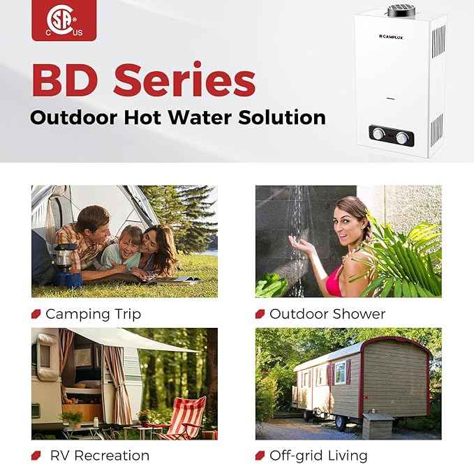 CAMPLUX 2.64 GPM Tankless Propane Water Heater, Portable Water Heater Outdoor with Overheating Protection, for Camping, Cabins, Barns, Easy Installation, 68,000 BTU, BD264