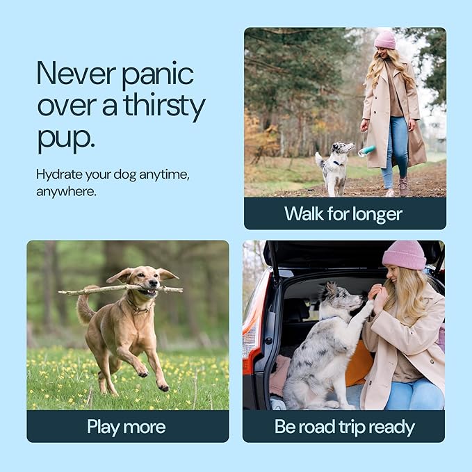 MalsiPree Dog Water Bottle Portable - 19 Oz, Navy Blue - Leak-Proof One-Hand Hydration Valve with Built-in Bowl - Travel Dog Water Bowl & Pet Bottle Dispenser - AquaVibe