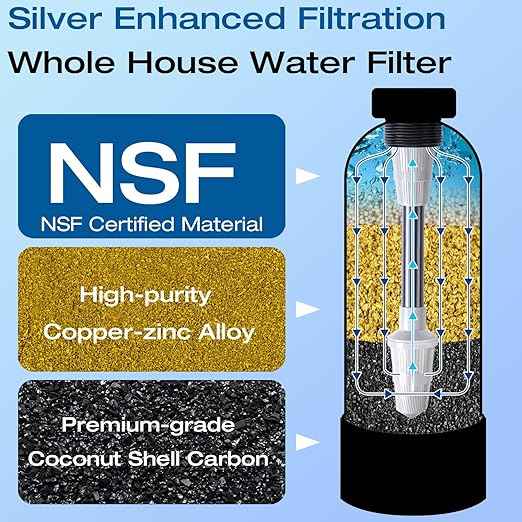 H&G Lifestyles Whole House Water Filter System, NSF Certified KDF Water Filtration System for Well Water & City Water,Silver-Enhanced, Remove Chlorine Heavy Metal Odor, Improve Water Taste, 700,000Gl