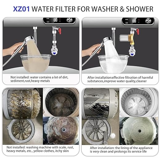 Upgraded Reusable Brass Washing Machine Water Filter, 40 Micron Visible Washer Water Filter System, for Washing Machine, Heater, Camping, Garden, Anti Scale Protecting Sediment Filter