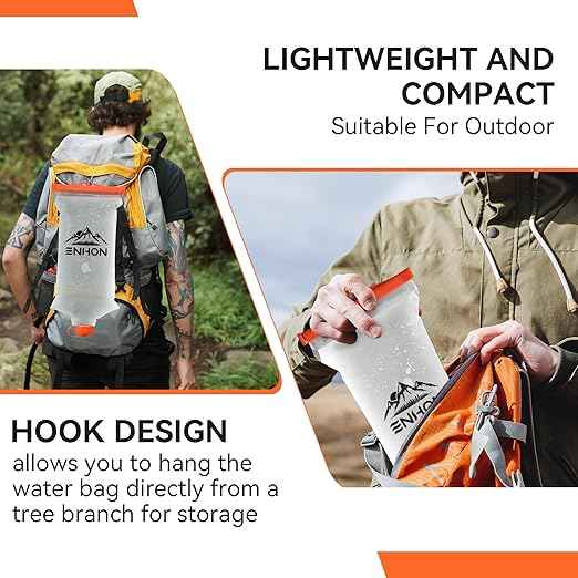 Enhon 2L Water Bag for Hiking Compatible with 28mm Sawyer Water Filter, Durable TPU Material Collapsible Bladder for Camping Fishing or Traveling, PVC Free Squeeze Pouch