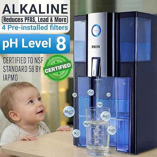 RKIN Zero Installation Purifier, Reverse Osmosis Water Filter System Alkaline Dispenser- Countertop ro Water Filtration System with Remineralization,IAPMO R&T Certified, Patented 4-Stage, No Assembly
