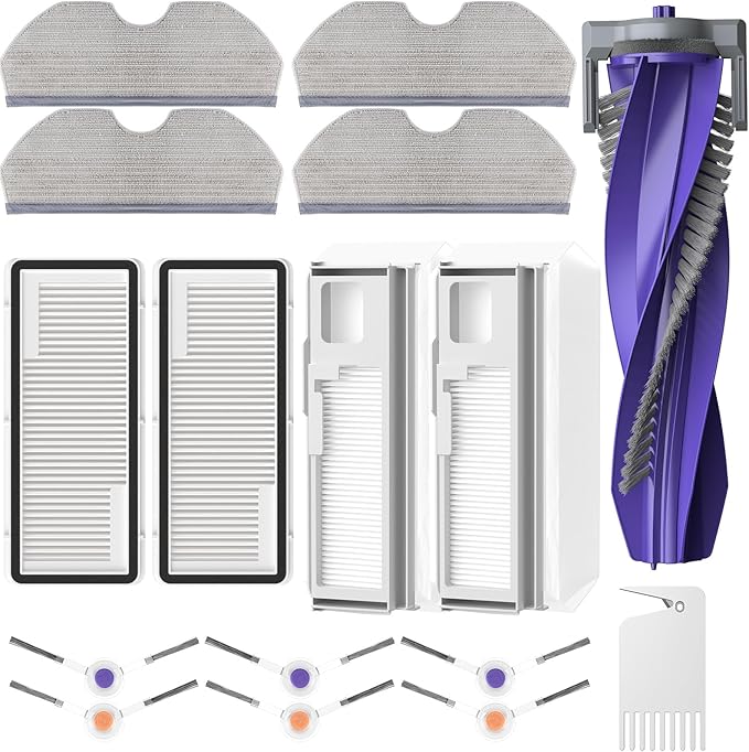 Replacement Parts Accessories Compatible with Narwal Freo X Plus/Freo X Ultra Vacuum Cleaner 1 Roller Brush & Cleaning Brush,2 HEPA Fil-ters, 2 Dust Bags, 4 Mop Pads, 6 Side Brushes, 16 Pack - AquaVibe