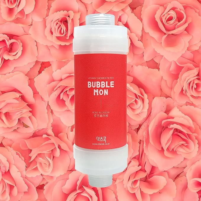 [Suitable for Any Shower Head] BUBBLEMON Vitamin C Shower Filter,Rose Scent,Made in Korea,Hard Water Softer,Chlorine Reduction,Aroma Therapy,Shower Head Filter for Skin and Hair,Easy Installation