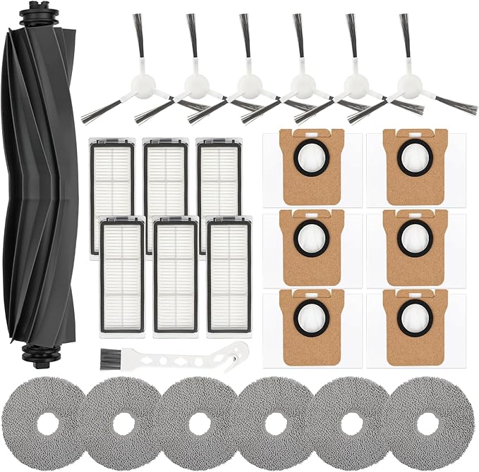 26 PCS Replacement Parts for Dreame L20 Ultra/L20 Ultra Complete L30 Ultra Robot, Vacuum Cleaner Accessories 1 Main Brush, 6 Dust Bags, 6 Mop Pads, 6 HEPA Filters, 6 Side Brushes, 1 Cleaning Brush - AquaVibe