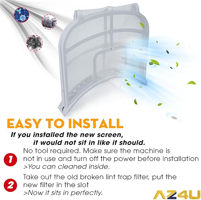 AZ4U ADQ73373201 Replacement For LG True Steam Dryer Lint Trap Replacement, LG Dryer Lint Filter & For Kenmore Elite Dryer Lint Screen Replacement with Cleaner Brush, AP5675511 2656948 PS7787727 Etc