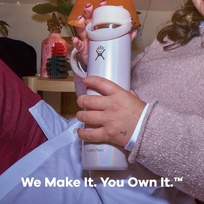 Hydro Flask Water Bottle - Insulated Stainless Steel - Wide Straw Lid, Non-Spill, Leakproof in 24 Oz Glimmer Cream