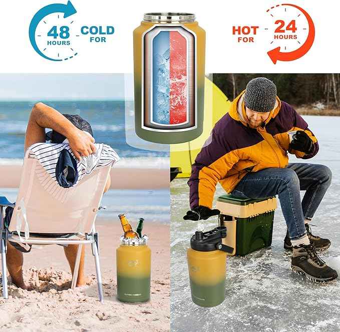 NATURE PIONEOR 1 Gallon Insulated Water Bottle - Double Vacuum Stainless Steel 128 oz Water Bottle with Holder, Wide Mouth & 2-in-1 Lid (Flip Straw & Spout), 1 Gallon Water Jug, Hiking, Camping, Gym