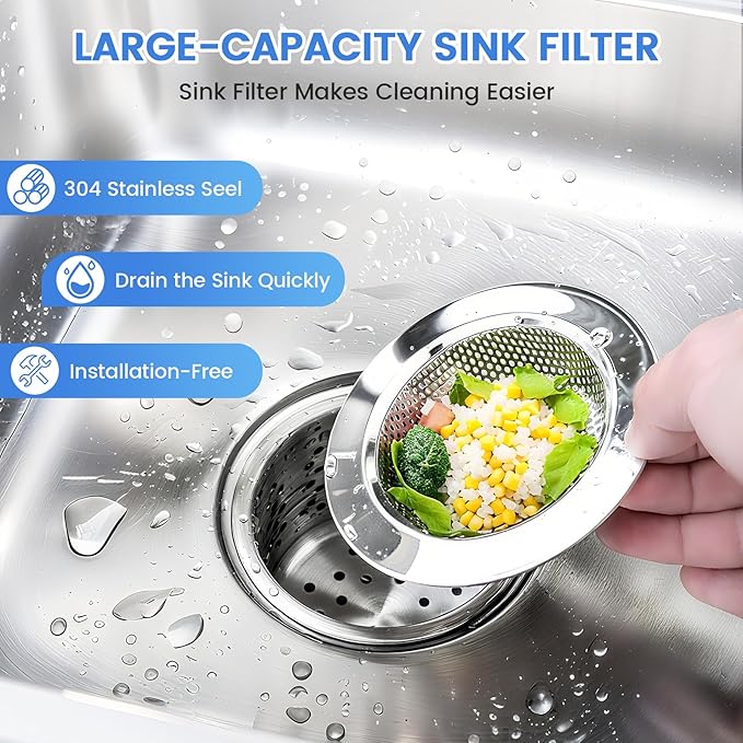 Kitchen Sink Strainer, Stainless Steel Sink Drain Strainer, Dishwasher Safe, Outer Diameter 4.4 inch/11.2cm, Inner Diameter 3 inch/7.6cm, Pack of 5 (5)