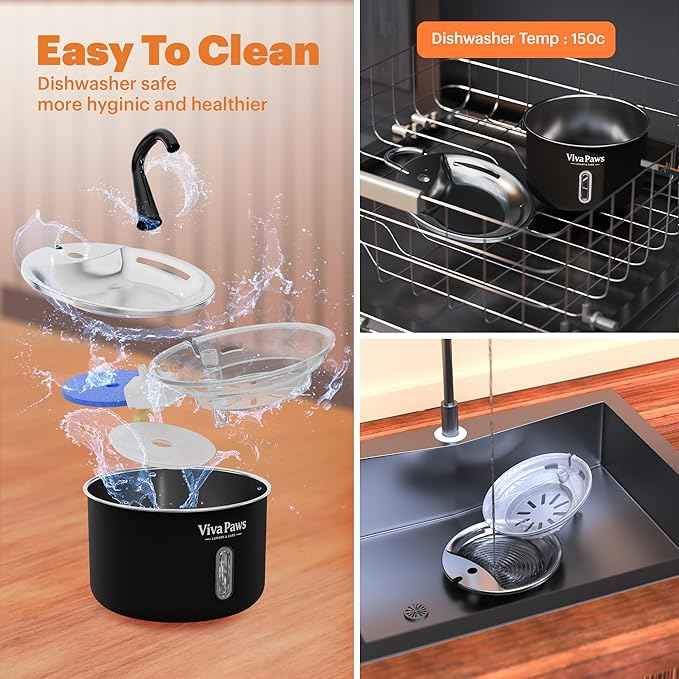 Cat Water Fountain Stainless Steel, Viva Paws 2.2L Automatic Drinking Fountain for Cats, Ultra Quiet Pet Fountain with 4 Stage Filtration System, Easy to Clean Indoor Cat Supplies