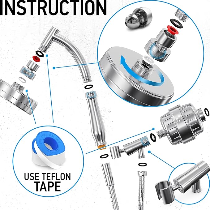 AquaHomeGroup Handheld Shower Head with Filter - 20 Stage Filtration Shower Filter for Hard Water - Vitamin C E and A and 2x filter cartridge and single filter cartridge bundle